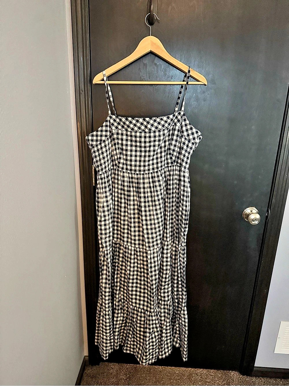 J.Crew Gingham Midi Dress in Navy & White gingham Size 18 Like New